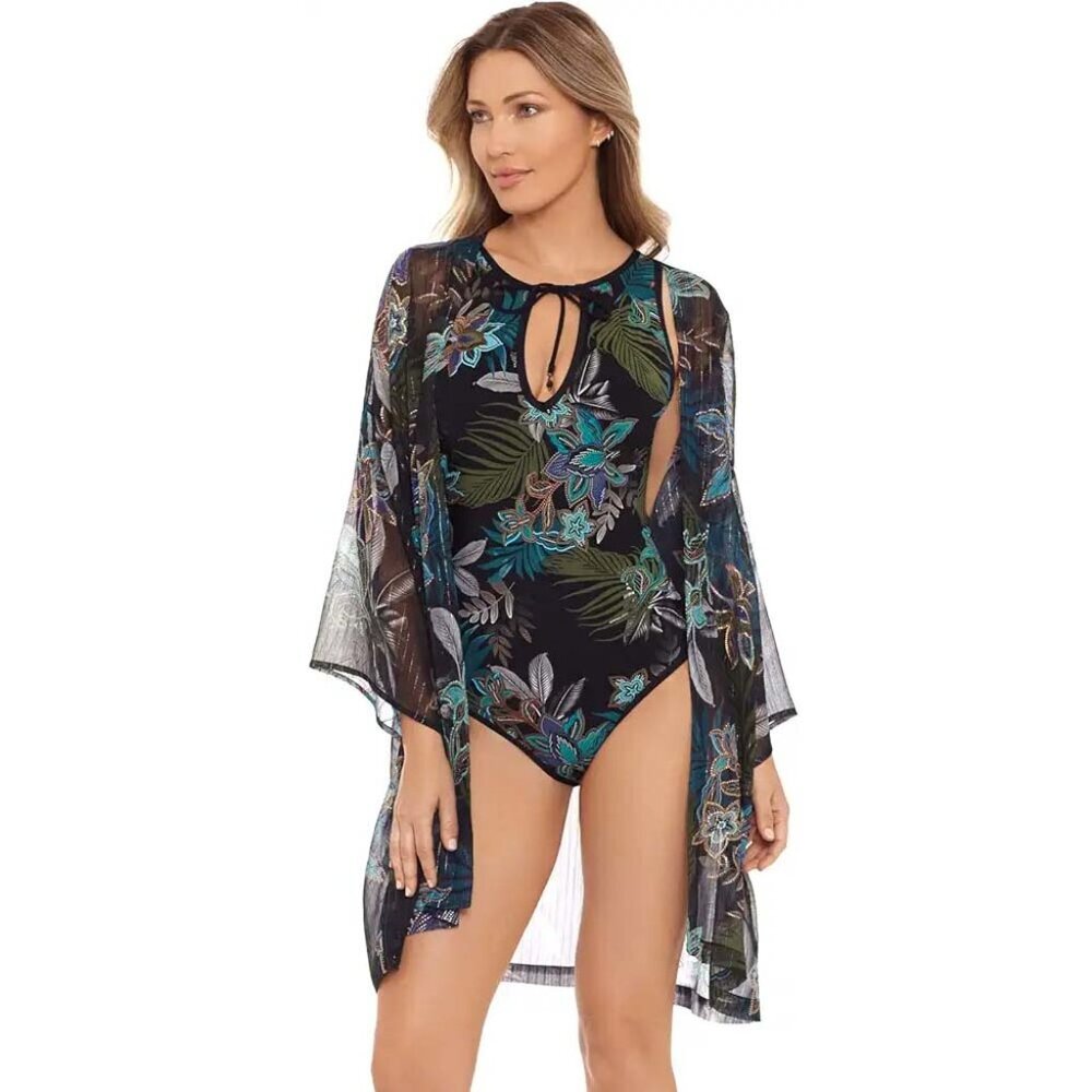 NWT Amoressa by Miraclesuit Allanna Sriracha Kimono Black Cover Up